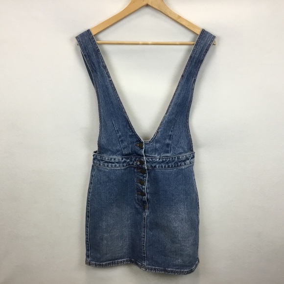 Billabong Warmin Up Indigo Overall Mini Dress Size M Retro Bohemian Costal - Picture 7 of 10